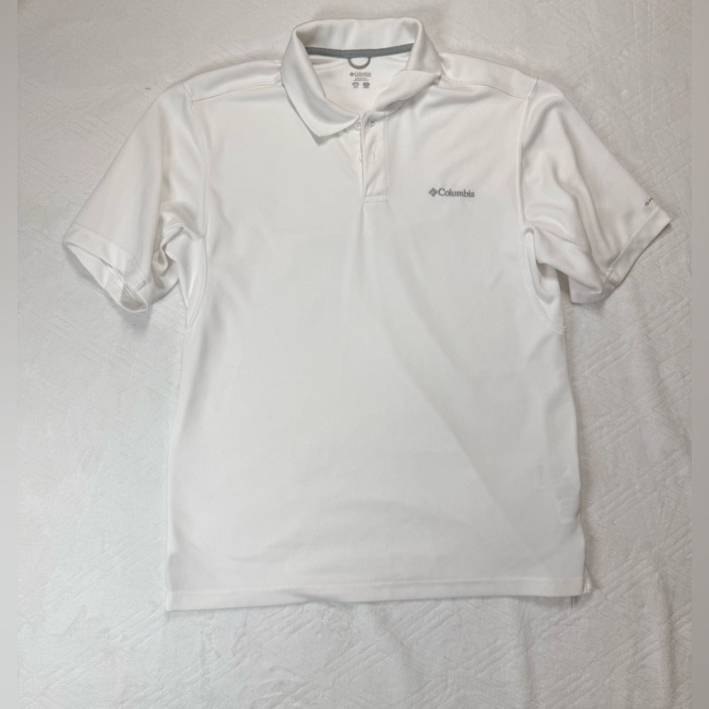 Columbia Men's Medium Polo Shirt Omni-Shade Moisture Wicking White Golf Fishing